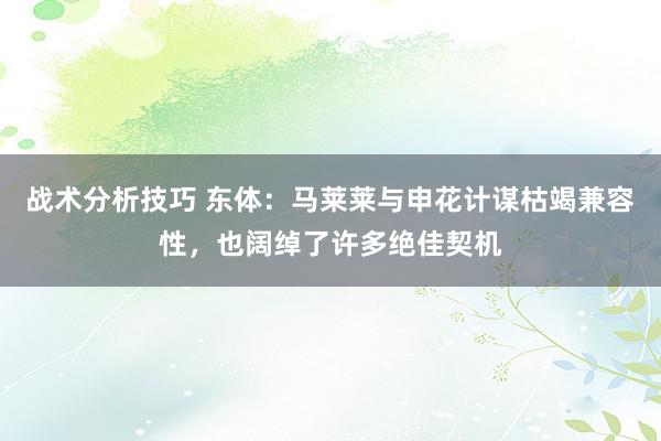 战术分析技巧 东体：马莱莱与申花计谋枯竭兼容性，也阔绰了许多绝佳契机