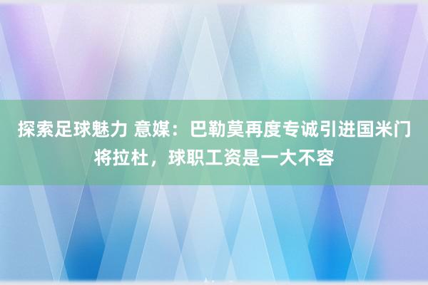 探索足球魅力 意媒：巴勒莫再度专诚引进国米门将拉杜，球职工资是一大不容